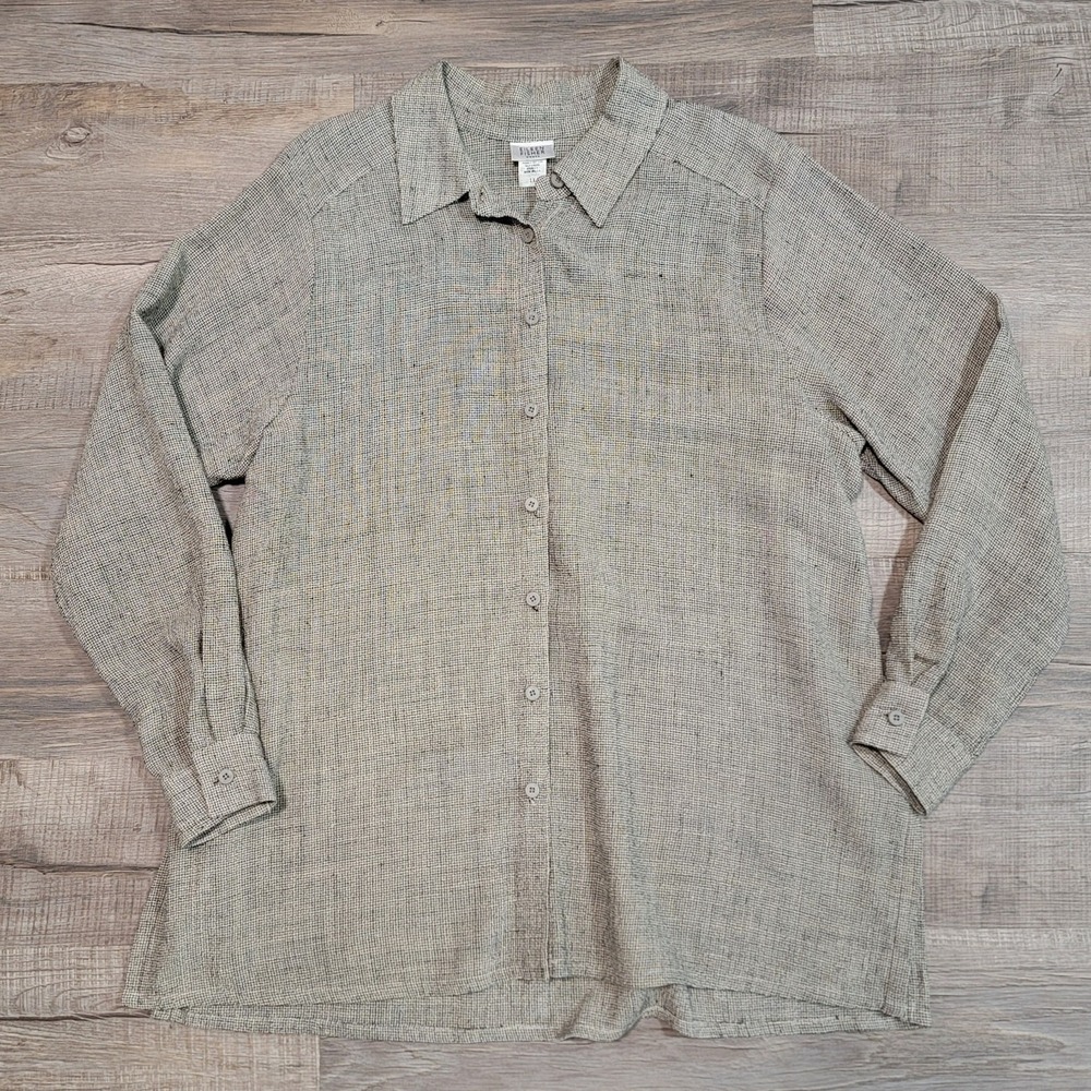 Eileen Fisher Plus Size 1X Woven Linen Long Sleeve Button Up Oversized Lagenlook